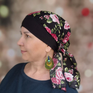 turban dla osób po chemioterapii GOSIA czarny, wiązany, płócienny, rozmiar uniwersalny